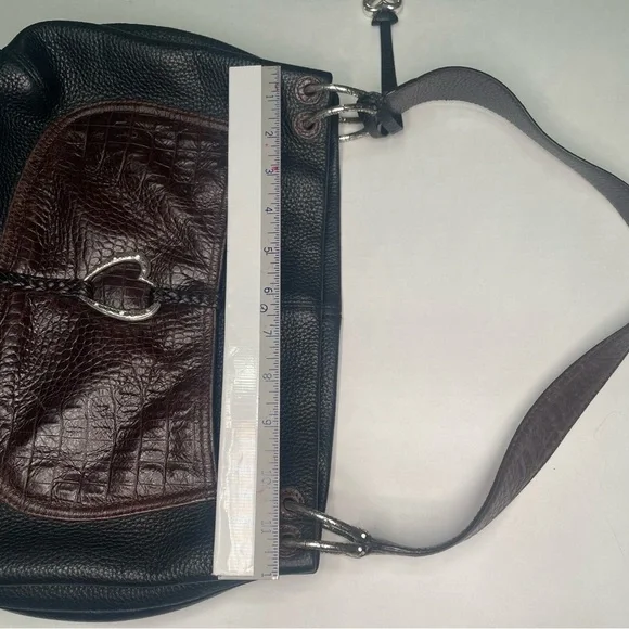 Brighton Brown/Black Hobo Leather Shoulder Bag Silver Heart Charm  Purse - Picture 14 of 15